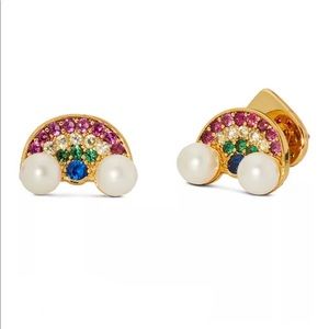 Kate Spade Wishes Pavé Rhinestone & Pearl Rainbow Stud Earrings ~ Cute Studs